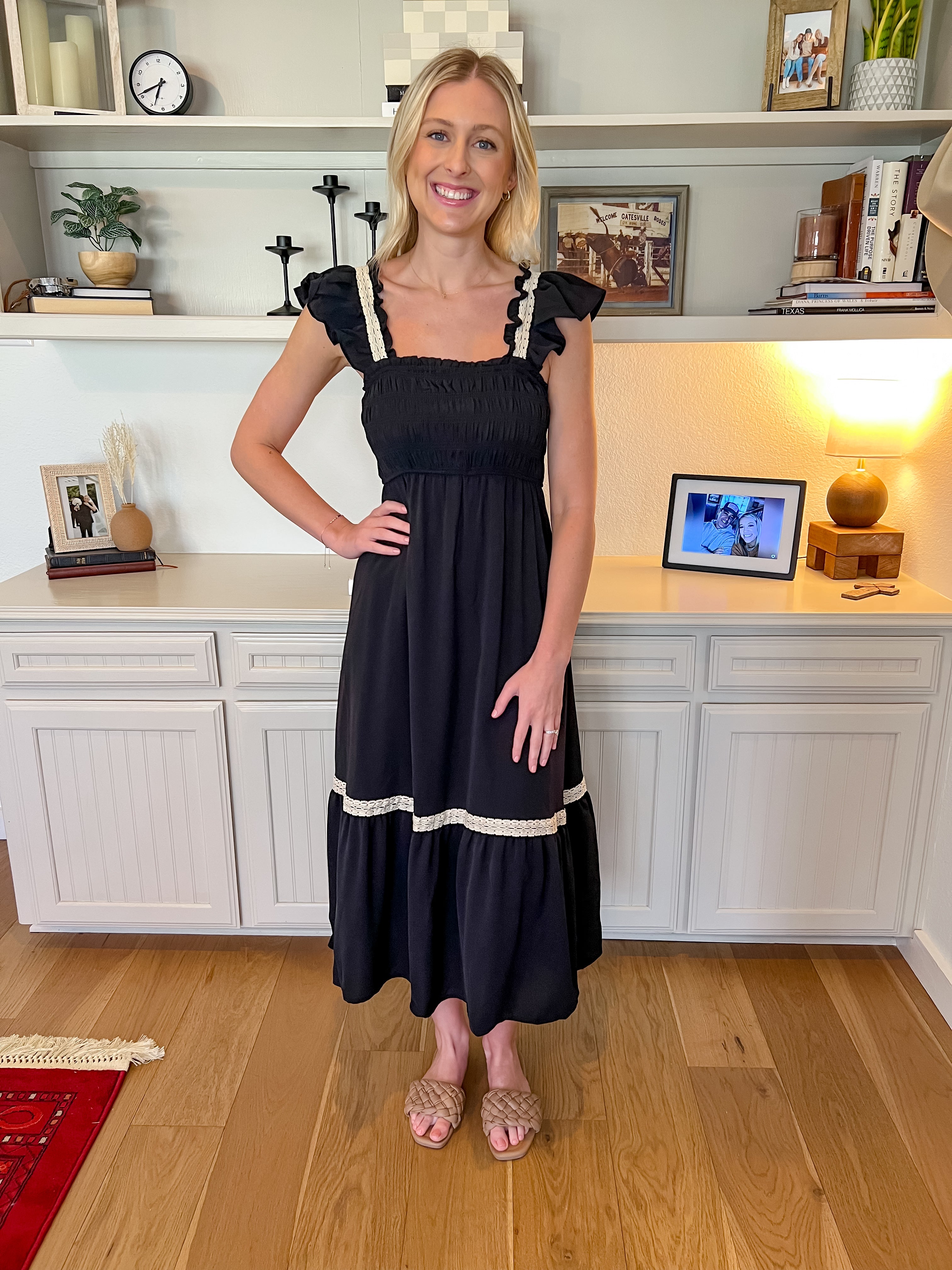 Smocked ruffle midi with crochet details