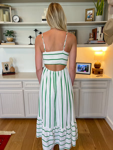 White & Green striped dress with open back