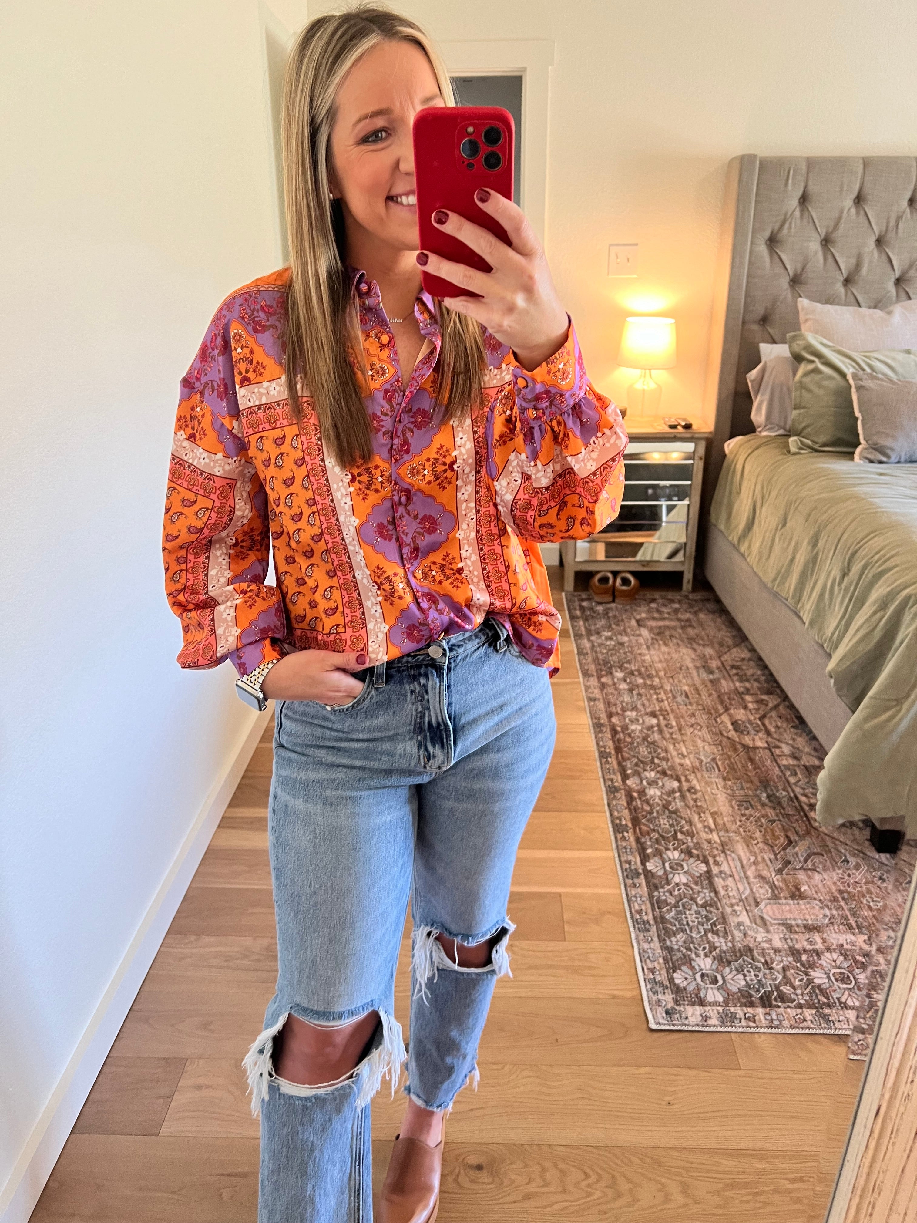 lavender & tangerine paisley blouse