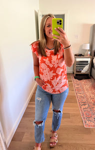 coral floral blouse