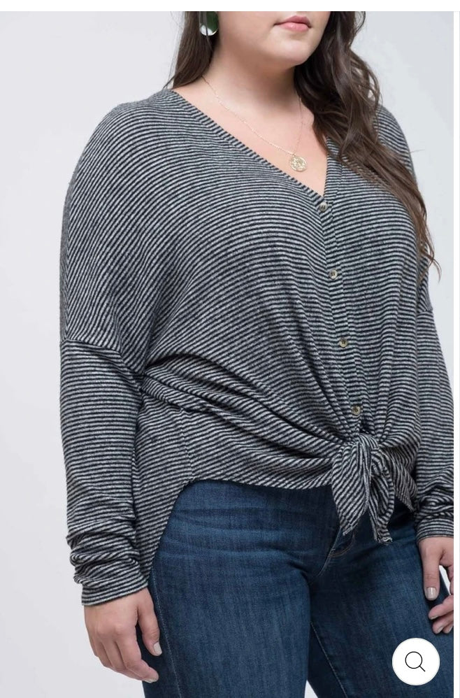 button up stripe knit (CURVY)